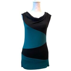 Green Envelope Black and Teal Color-block Print, Sleeveless Top Size Small